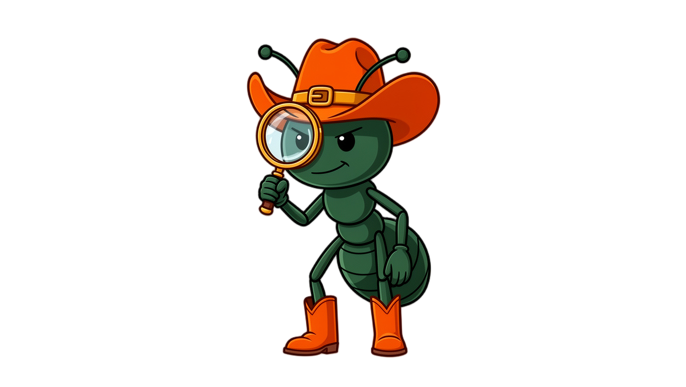 Sheriff Six-Legs holding a magnifying glass — investigator