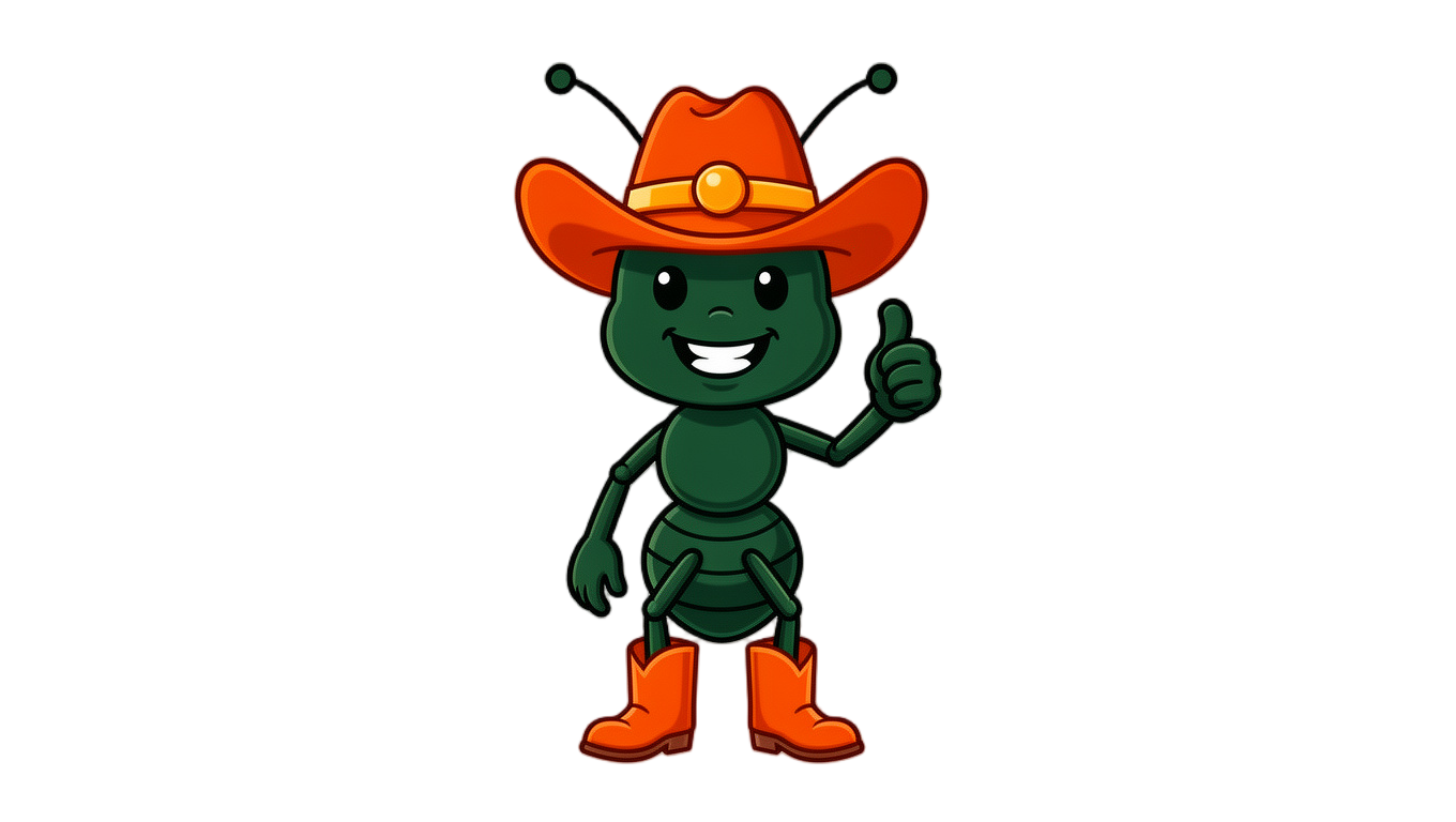 Sheriff Six-Legs giving a thumbs up — booking confirmed