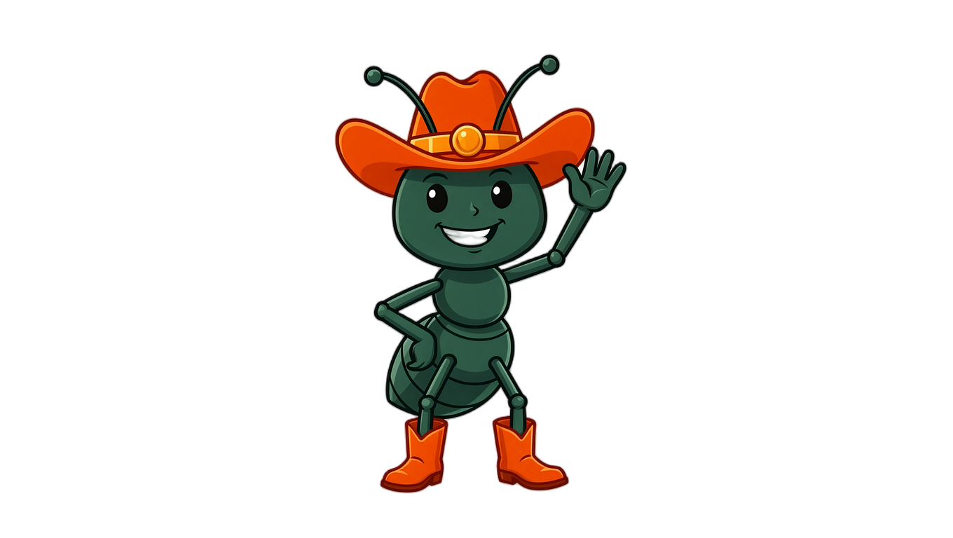 Sheriff Six-Legs waving hello — howdy partner